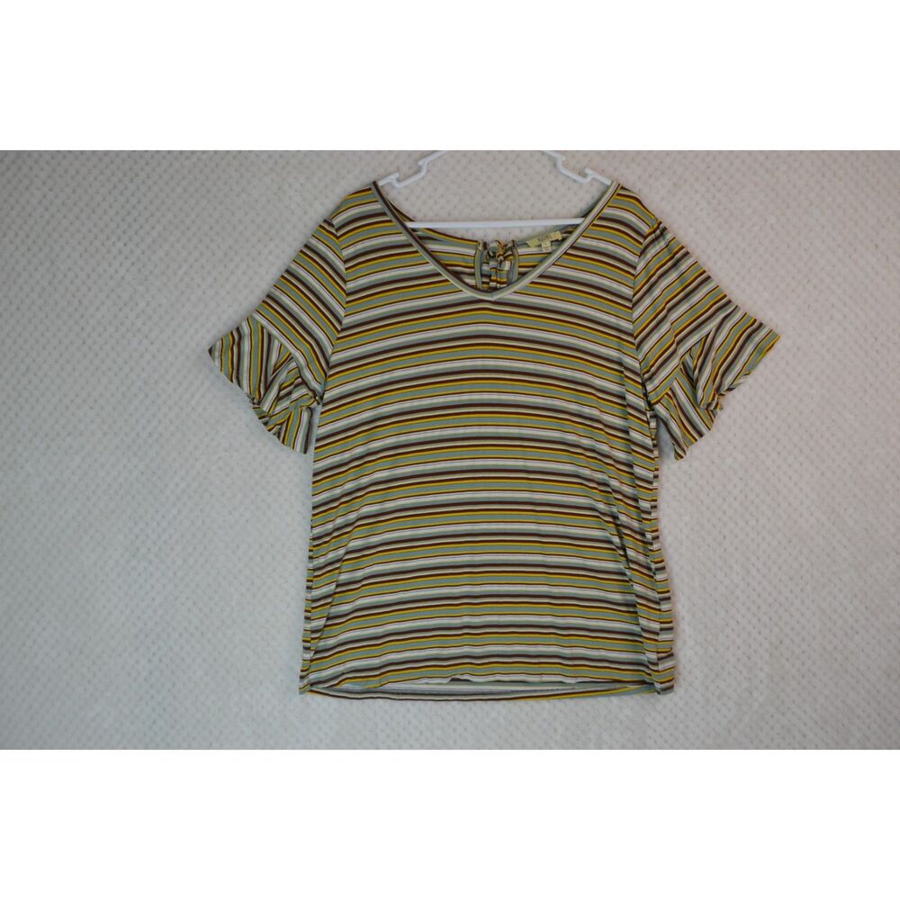 Kori America Women's Large Brown Striped Flutter Sleeve Top